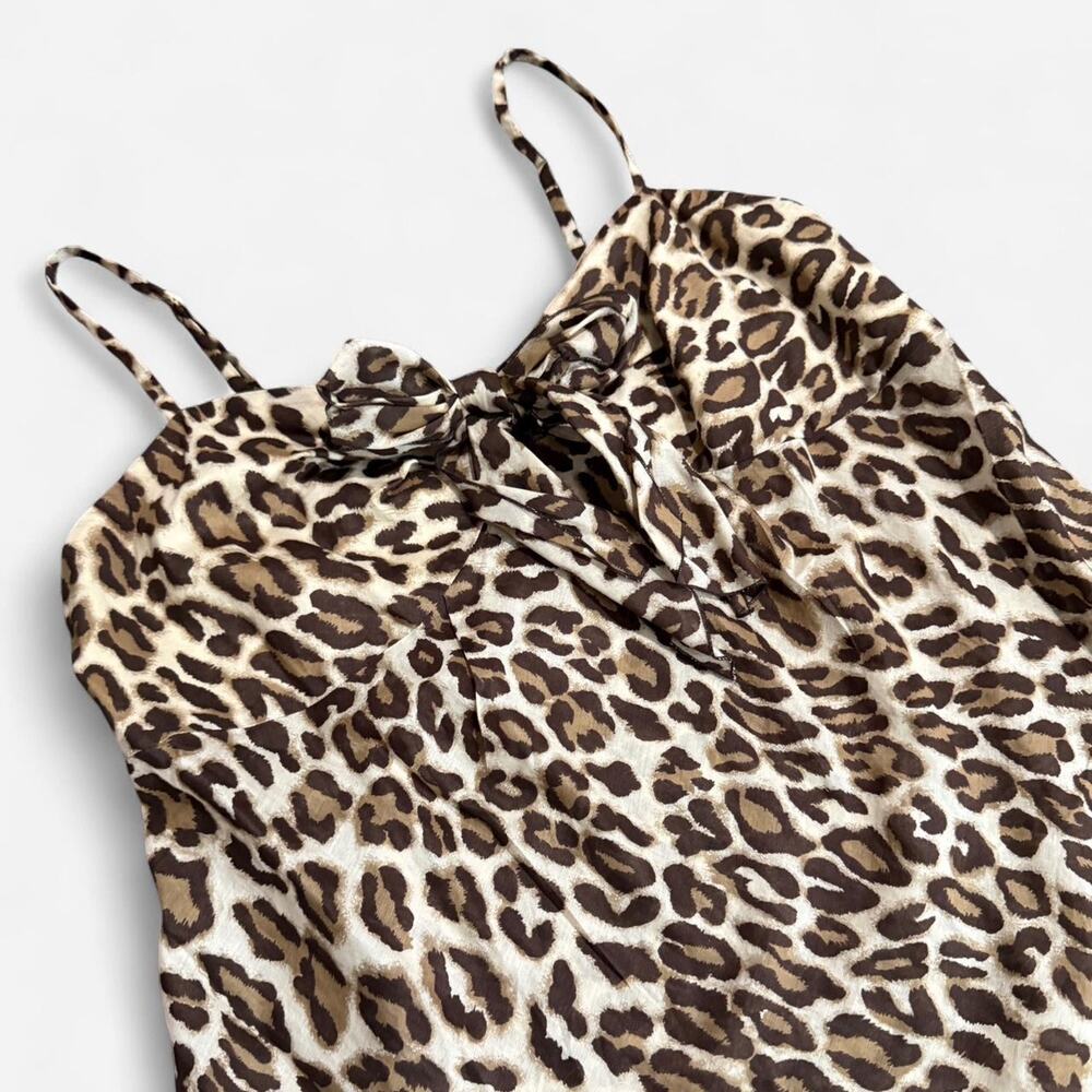 VTG Y2K Brown 100% Cotton Sheer Leopard Print Tie Front Lightweight Cami Top - Picture 7 of 8
